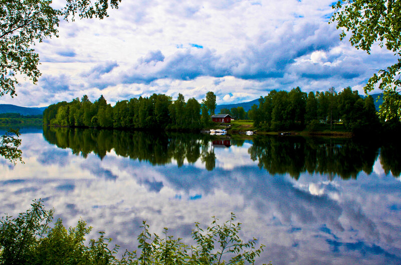 Red Cabin on Lake Shore