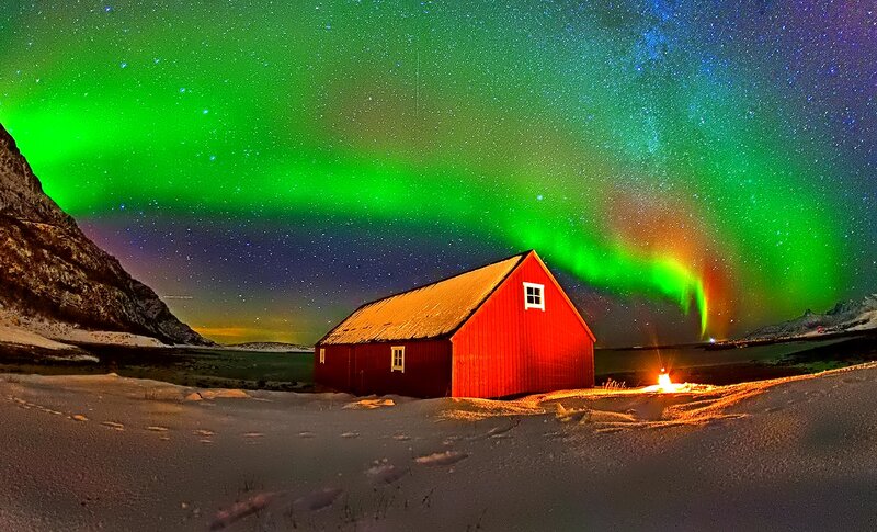 Red Cabin under Aurora