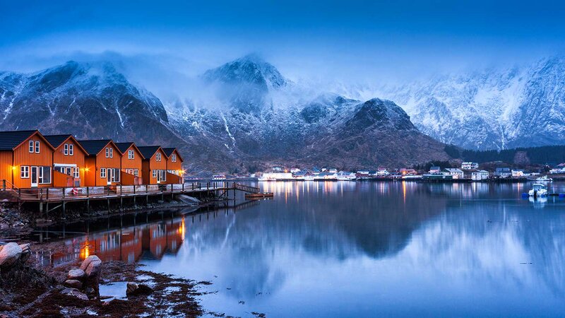 Red Cabins by Fjord — Blue