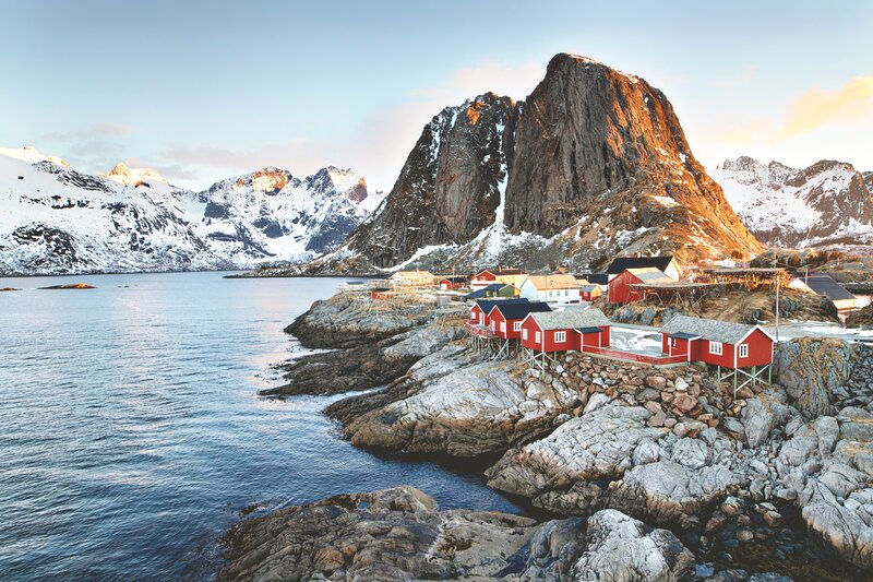 Red Cabins on Coast — Serene