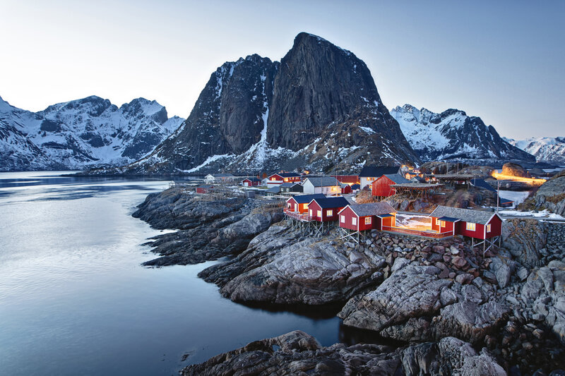 Red Cabins on Rocks