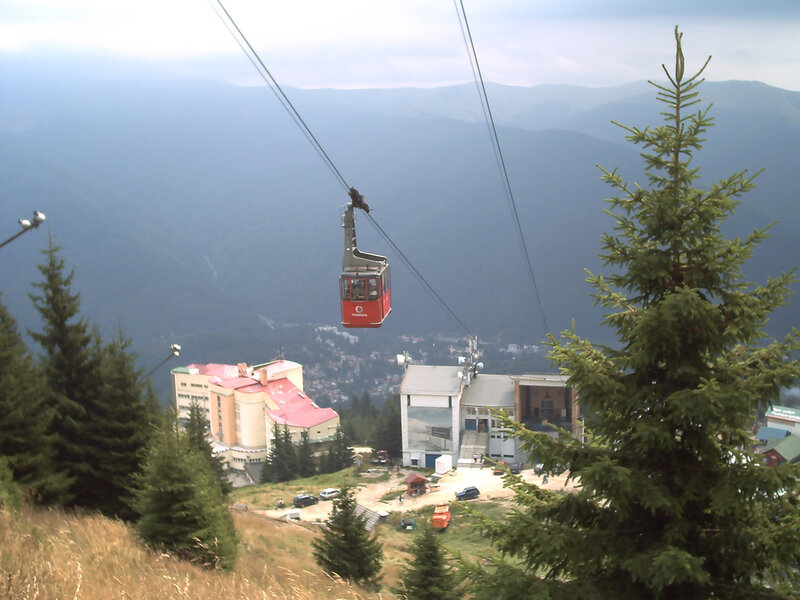 Red Cable Car in Mountains