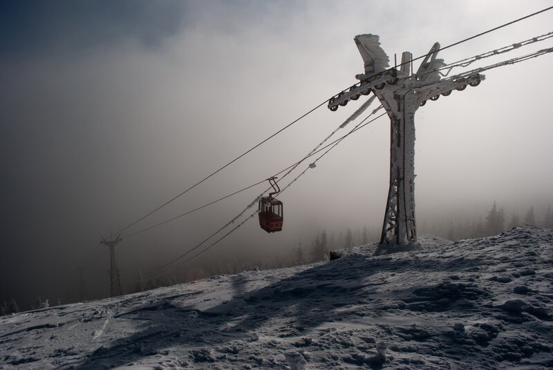 Red Cable Car in Snow