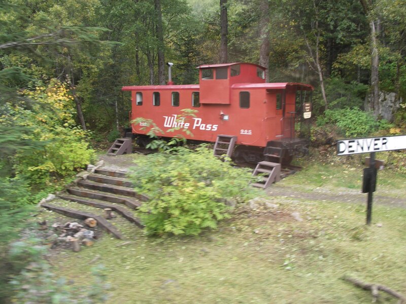 Red caboose in forest