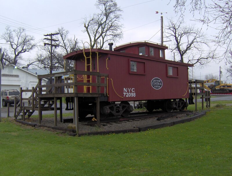Red caboose on display