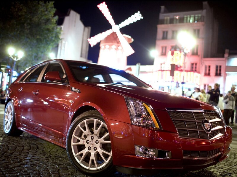 Red Cadillac at night in Paris