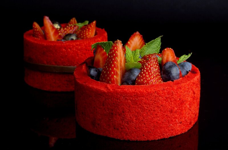 Red Cake with Berries