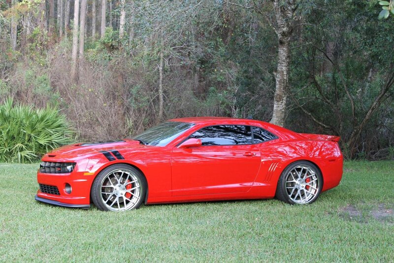 Red Camaro Car — Calm, Afternoon, Photograph, Grass