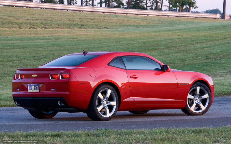 Red Camaro Car — Calm, Sunset, Photograph, Road