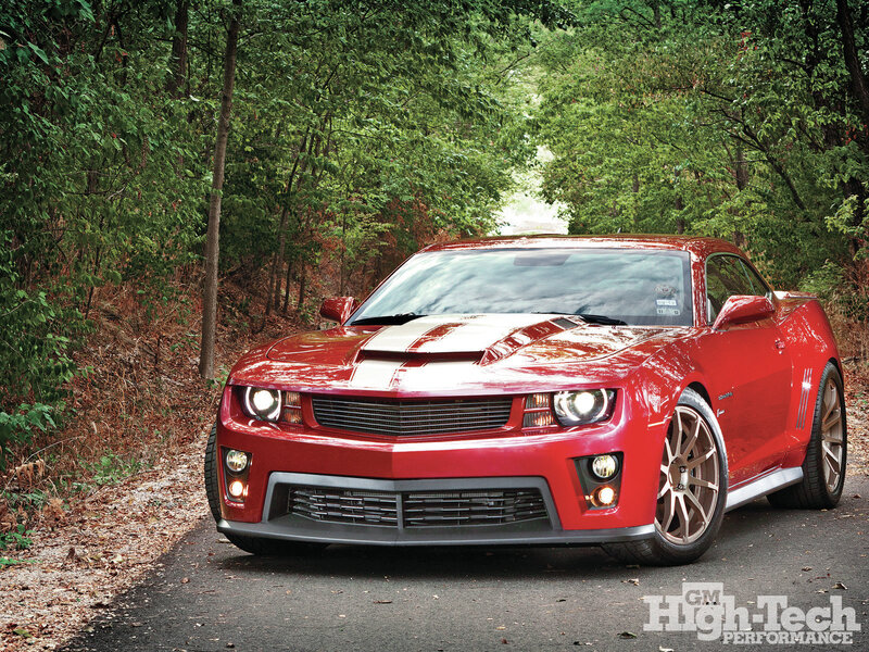 Red Camaro Car — Dramatic, Afternoon, Photograph, Trees