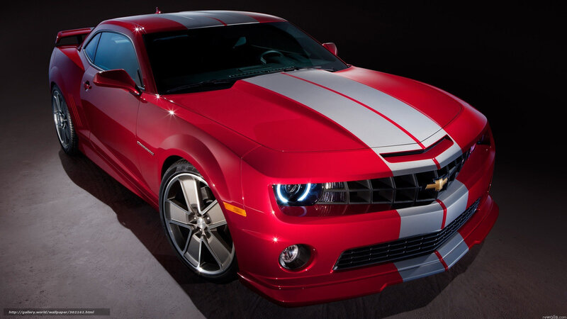 Red Camaro Car — Dramatic, Photograph, Stripes, Headlights, Wheels