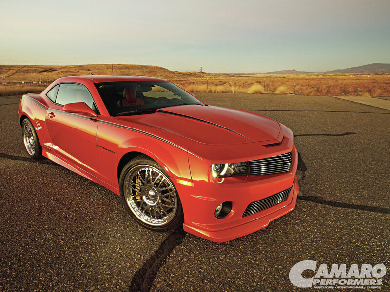 Red Camaro Car — Dramatic, Sunset, Photograph, Road, Desert