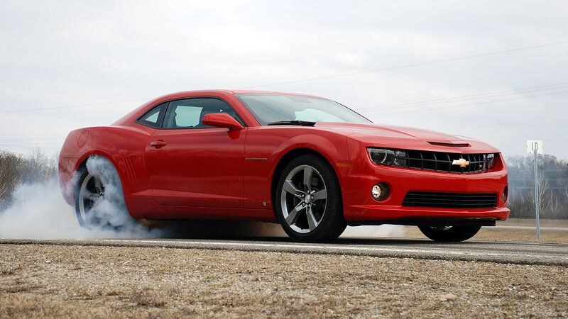 Red Camaro doing burnout