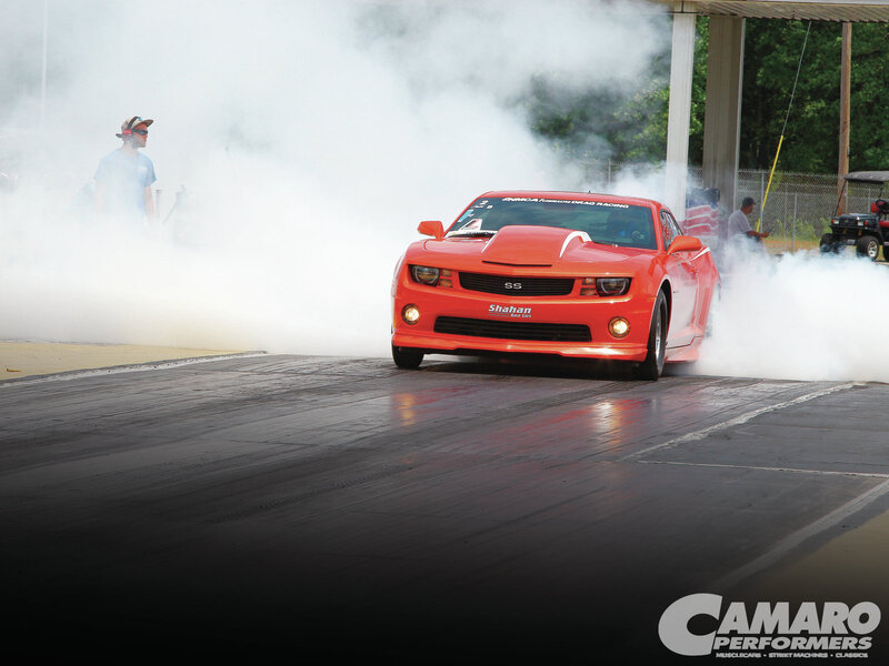 Red Camaro Drag Car — Dramatic