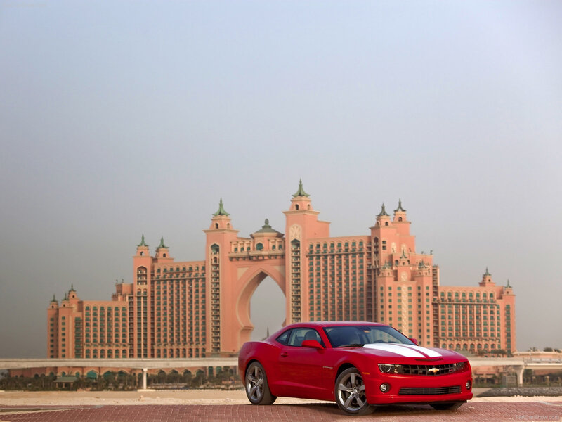 Red Camaro in front of Atlantis hotel