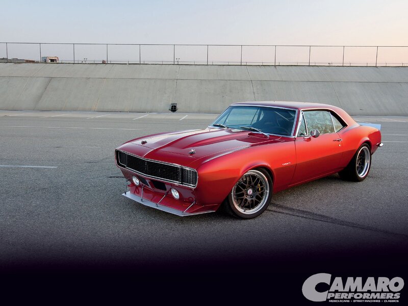 Red Camaro on a racetrack