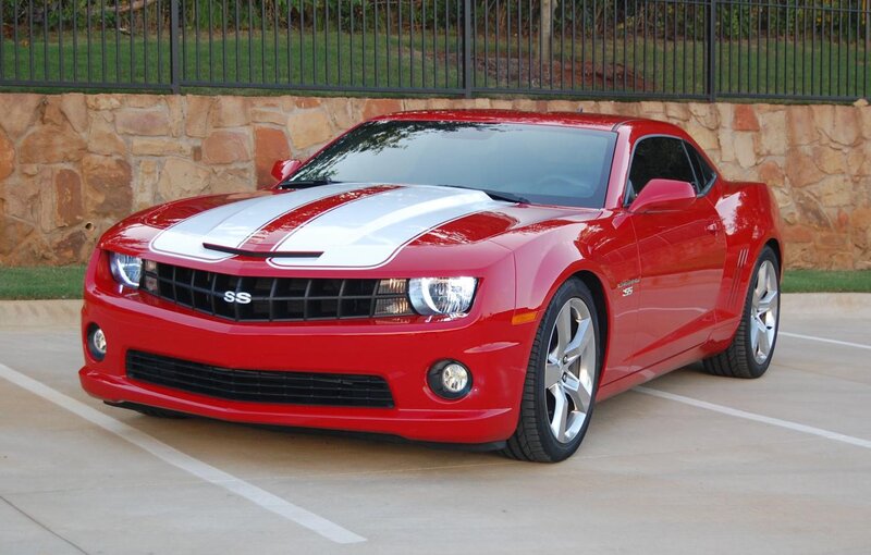 Red Camaro Ss — Calm, Afternoon, Photograph, Stone Wall