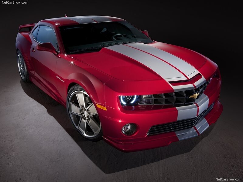 red camaro with white stripes