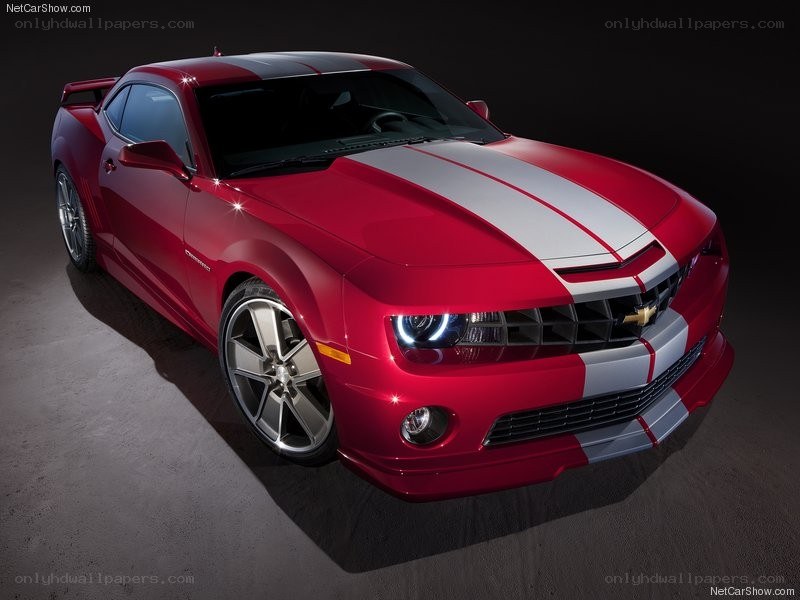 red camaro with white stripes