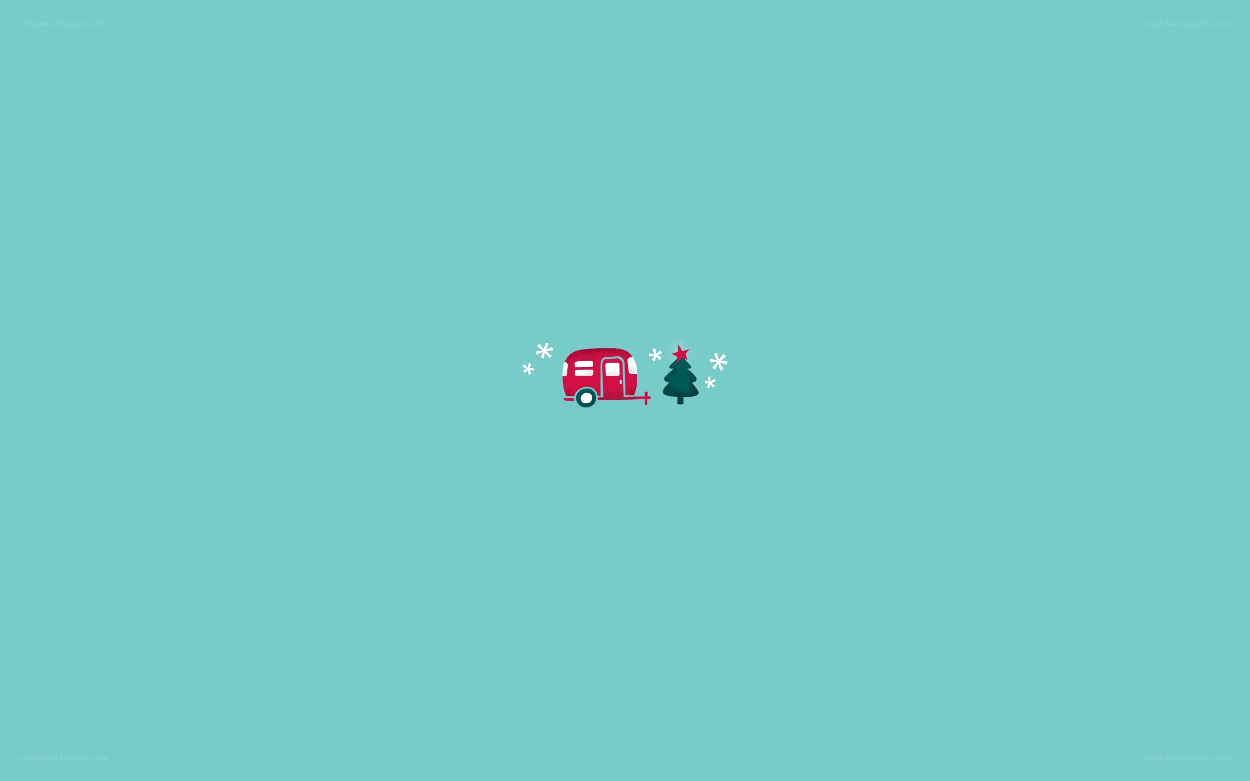 red camper and christmas tree