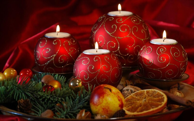 Red Candle Balls on Tray