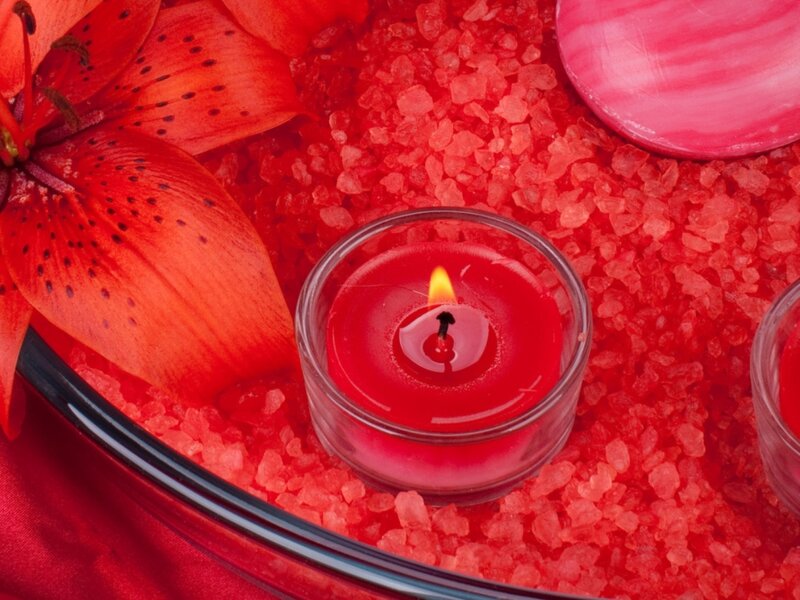 Red Candle in Bowl