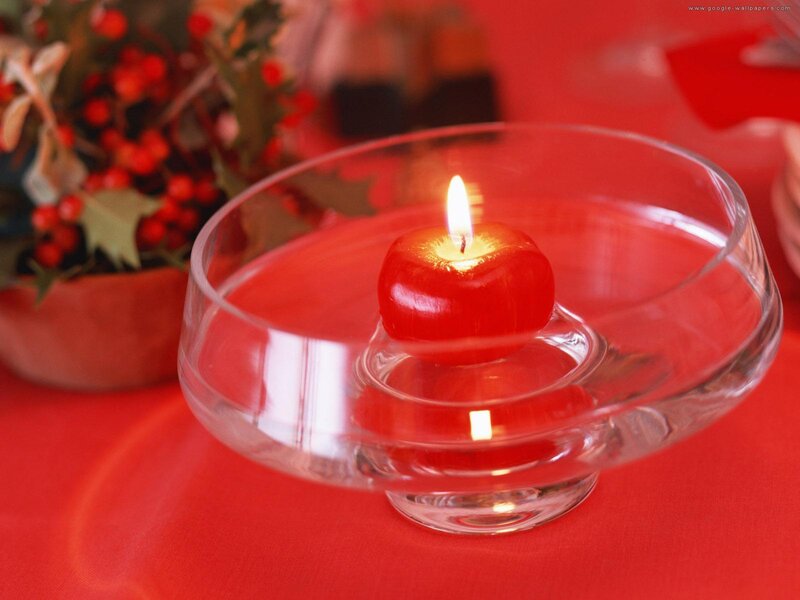 Red Candle in Glass Bowl