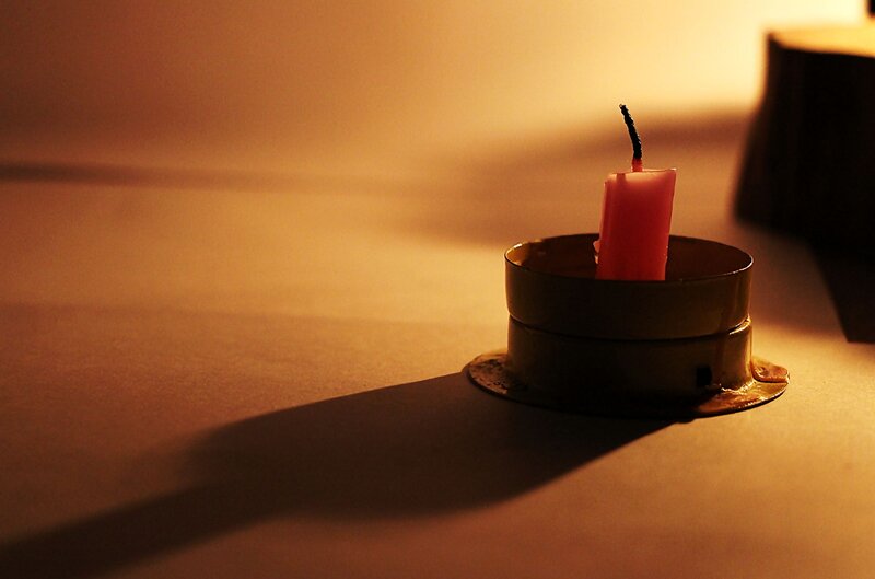 Red Candle in Holder — Orange