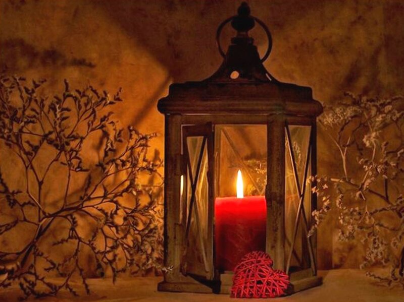 Red Candle in Lantern — Warm