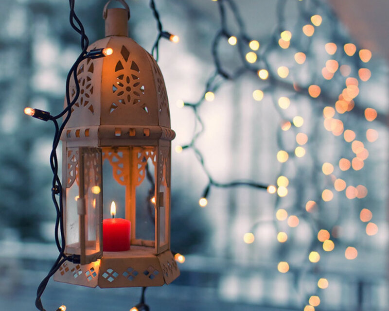 Red Candle in Lantern — White