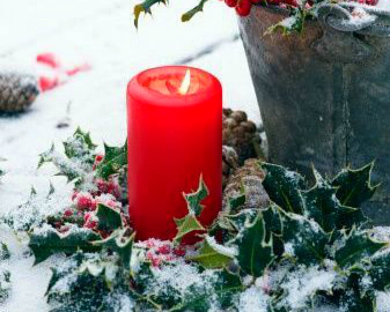 Red Candle in Snow — Festive