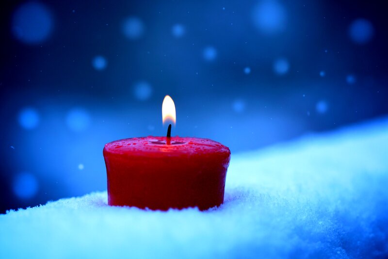 Red Candle in Snow — Serene