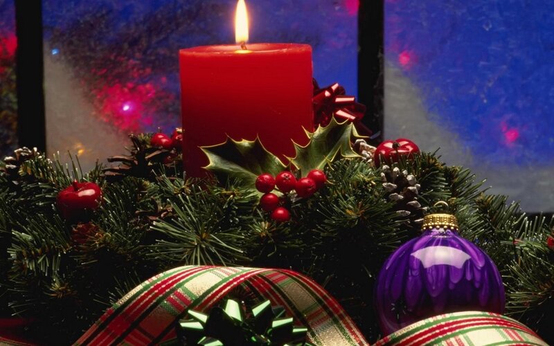 Red Candle in Wreath