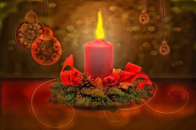 Red Candle on Wreath — Festive, Winter
