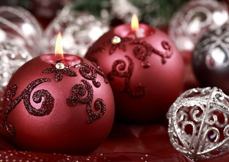 Red Candle Ornaments — Festive, Winter, Photograph