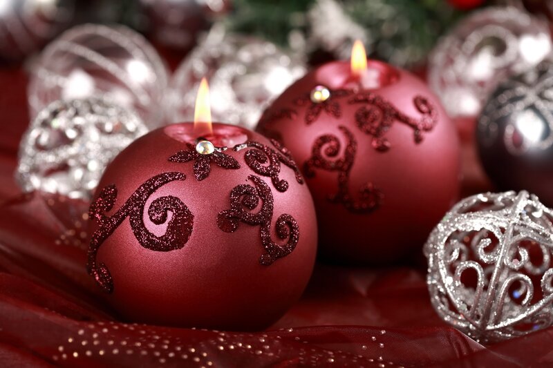 Red candle ornaments with silver decor