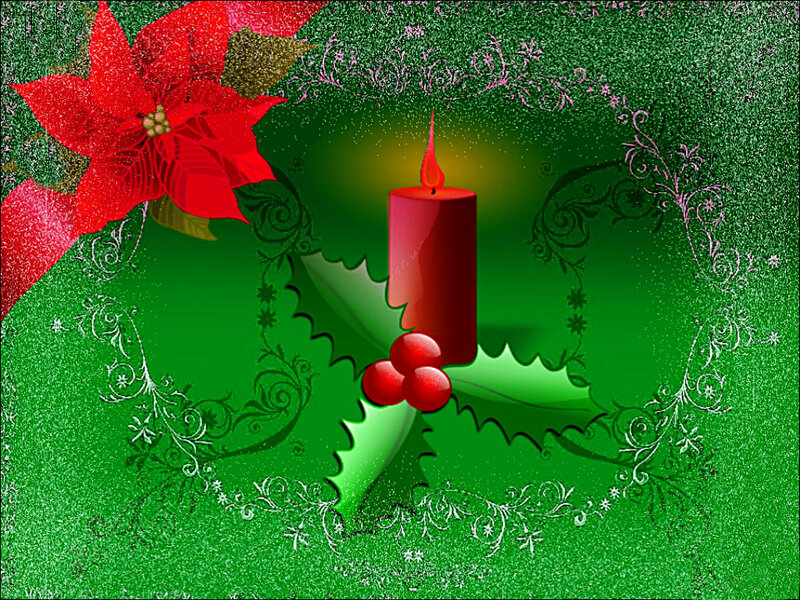 Red Candle with Holly — Green, Festive