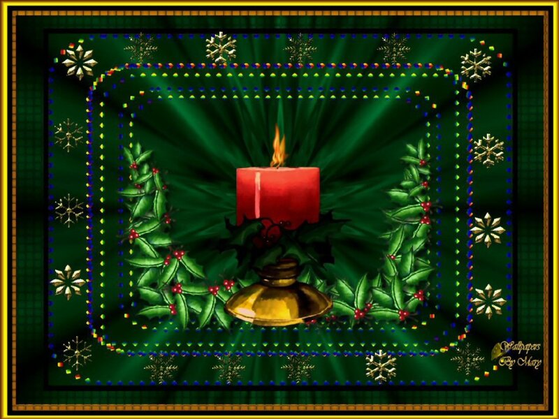 Red Candle with Holly — Green