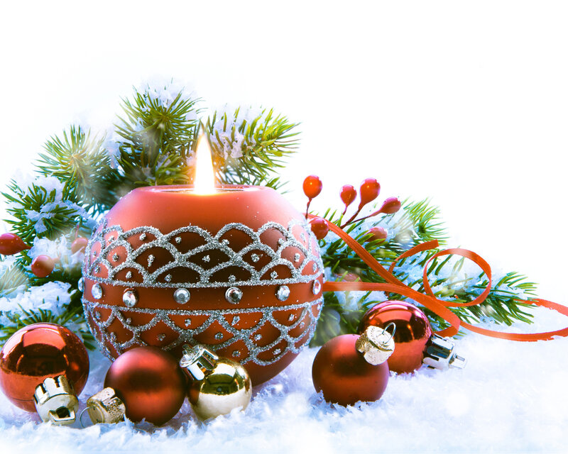 Red Candle with Ornaments — Festive, Winter