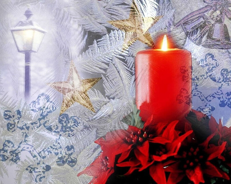 Red Candle with Poinsettia