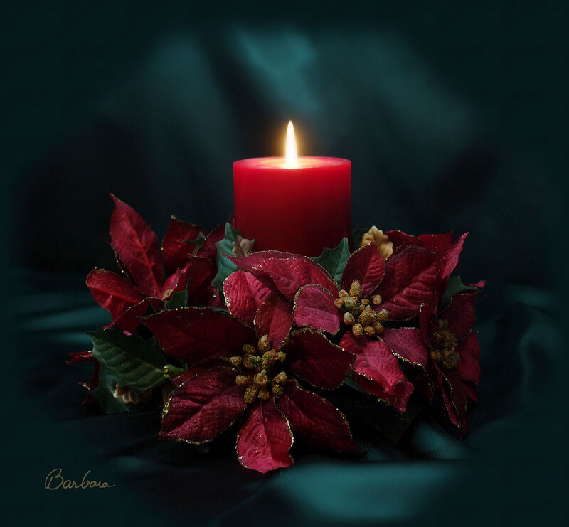 Red Candle with Poinsettias
