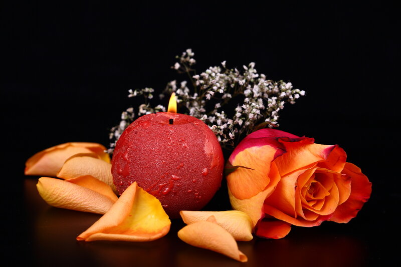 Red Candle with Rose