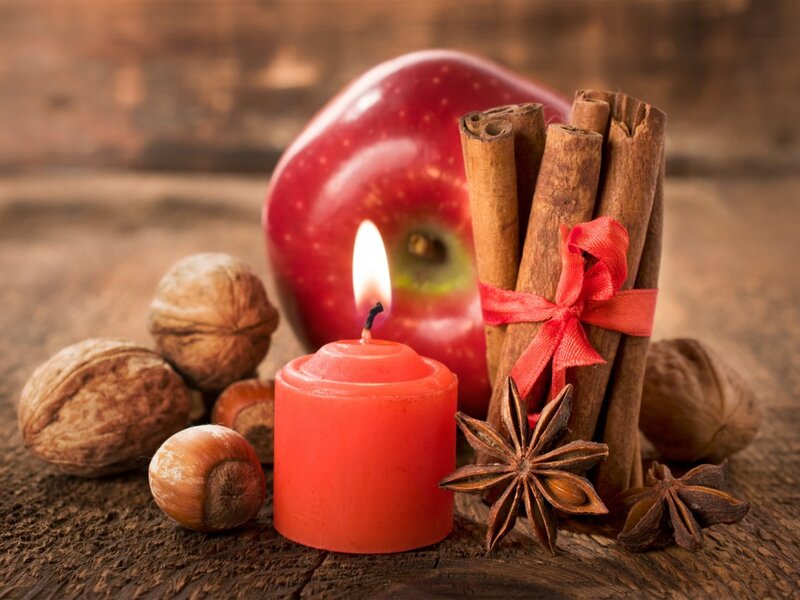 Red Candle with Spices — Cozy, Autumn