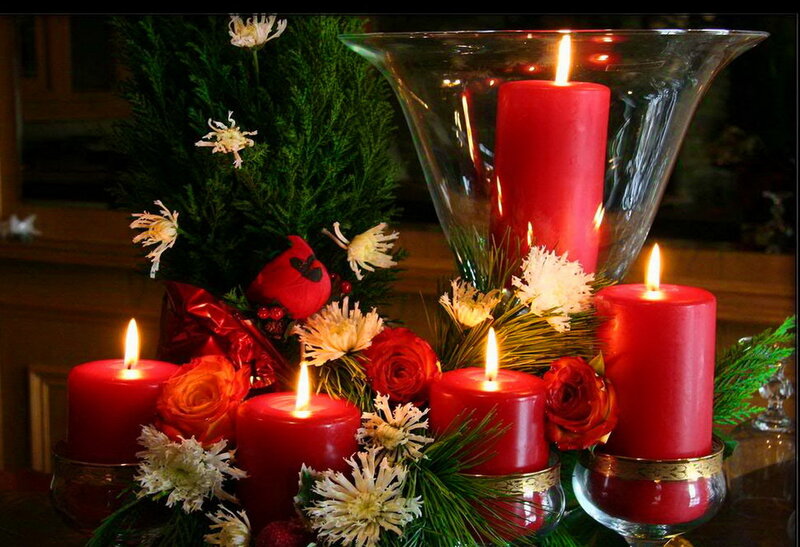 Red Candles and Flowers — Festive, Night