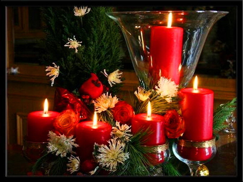 Red Candles and Flowers — Festive