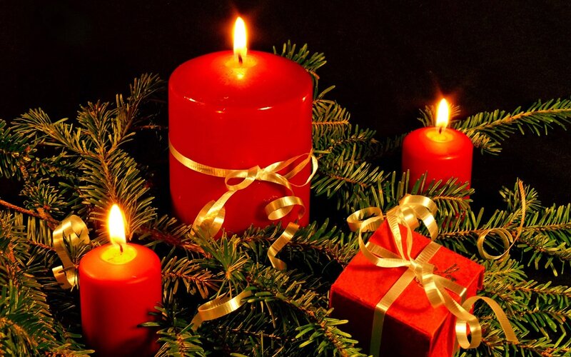 Red Candles and Gift — Festive, Night