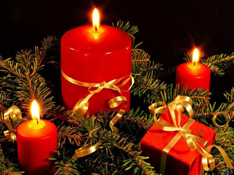 Red Candles and Gift — Festive, Winter