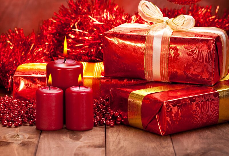 Red Candles and Gifts — Festive, Winter
