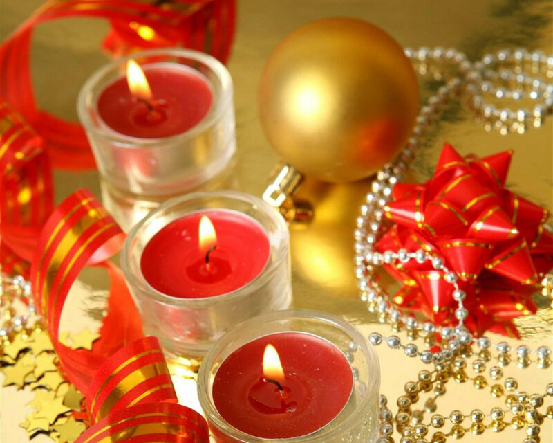 Red Candles and Ornaments — Festive, Winter, Photograph, Ornament