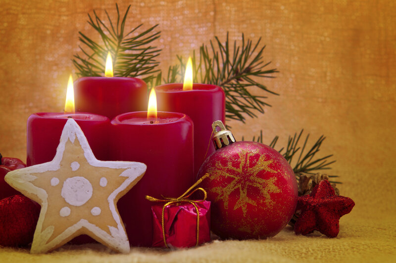 Red Candles and Ornaments — Festive, Winter, Photograph